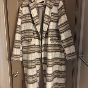 ASOS Cream and Brown Striped Full-length coat